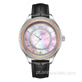 Fashion Quartz Pearl Watch com couro para mulheres